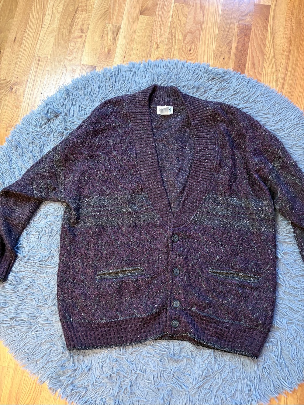 Hugo Boss Vintage 1980's Men's Purple Button-Up Wool Silk Cardigan Sweater XXL